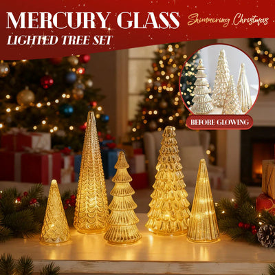 Shimmering Christmas – set with illuminated Christmas tree in mercury glass