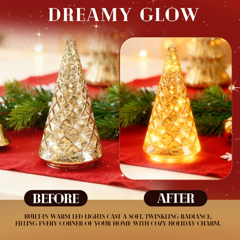 Shimmering Christmas – set with illuminated Christmas tree in mercury glass