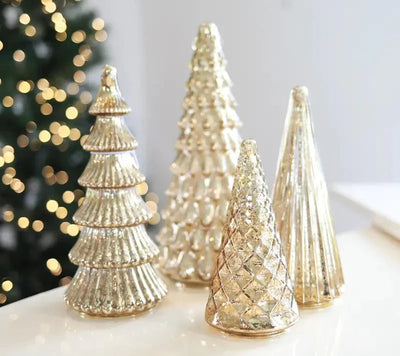 Shimmering Christmas – set with illuminated Christmas tree in mercury glass