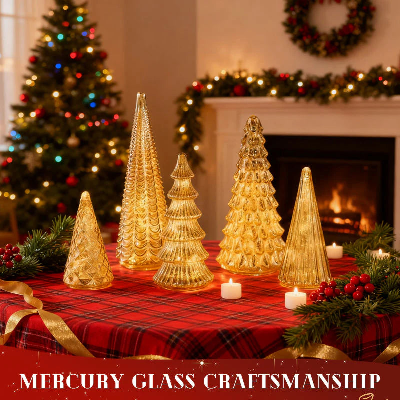 Shimmering Christmas – set with illuminated Christmas tree in mercury glass