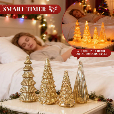 Shimmering Christmas – set with illuminated Christmas tree in mercury glass