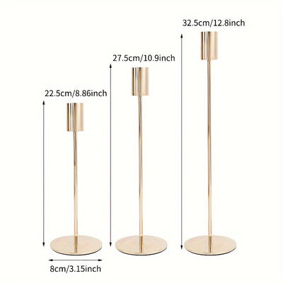 ElegantGleam | 3-Piece Metal Candle Holder Set for the Table