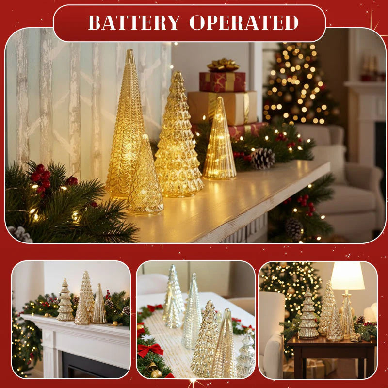 Shimmering Christmas – set with illuminated Christmas tree in mercury glass