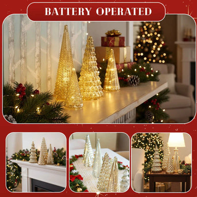Shimmering Christmas – set with illuminated Christmas tree in mercury glass