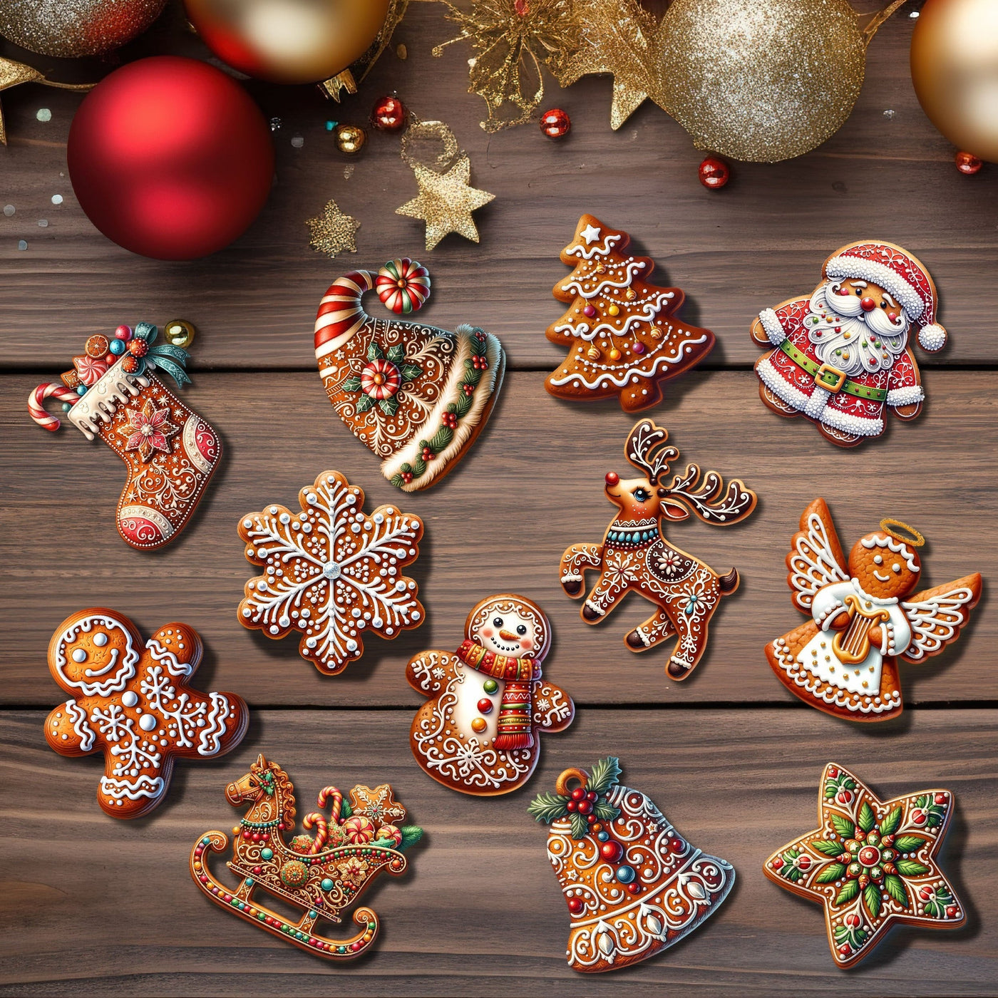 12 Pieces Handmade Wooden Christmas Ornament Set