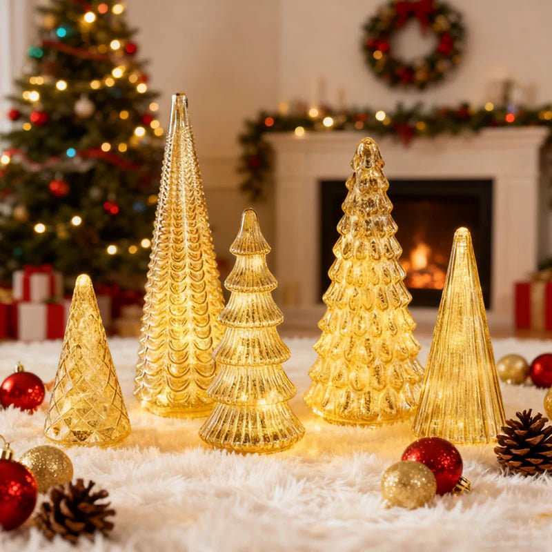 Shimmering Christmas – set with illuminated Christmas tree in mercury glass