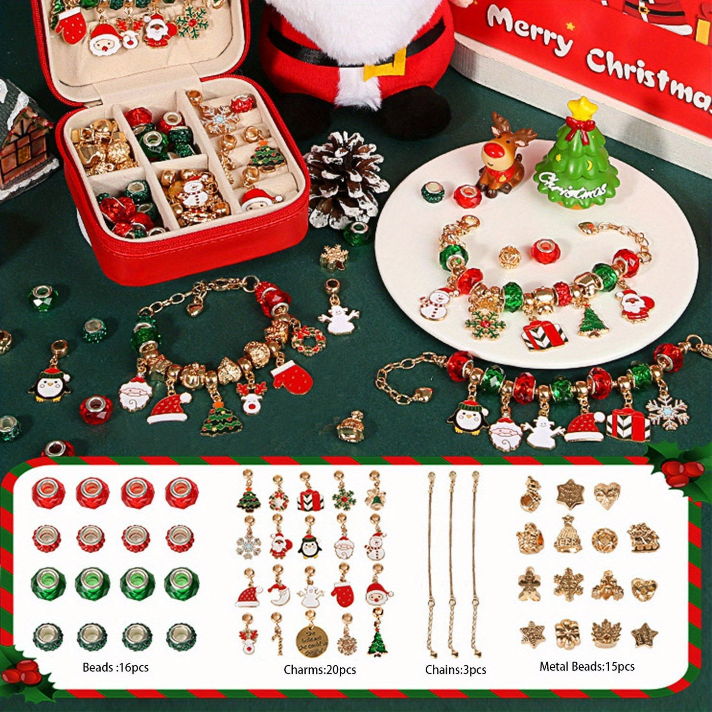 Festive Glow | DIY Christmas Charm Bracelet Kit Set
