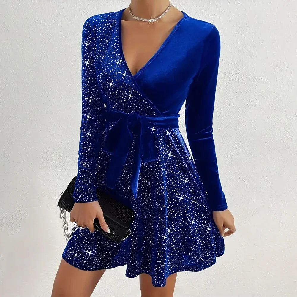 Frida - Shiny Long-Sleeved Velvet Minidress