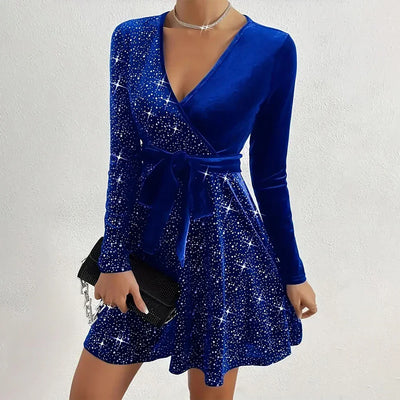 Frida - Shiny Long-Sleeved Velvet Minidress