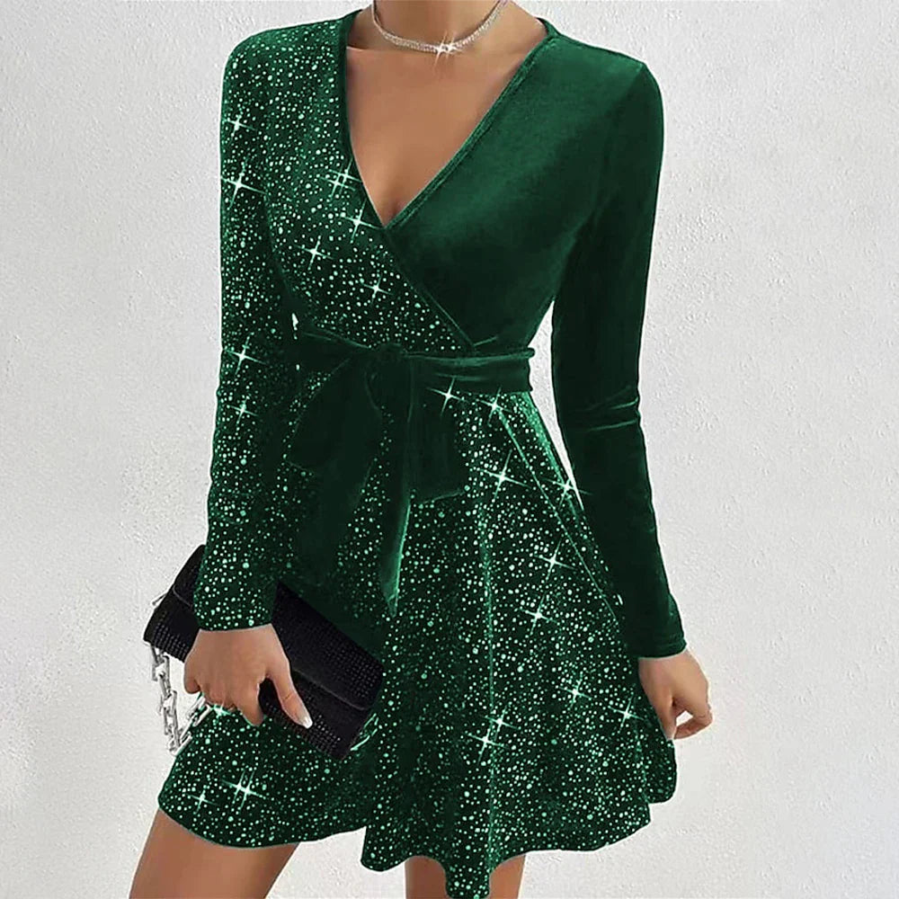 Frida - Shiny Long-Sleeved Velvet Minidress
