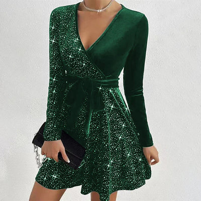 Frida - Shiny Long-Sleeved Velvet Minidress