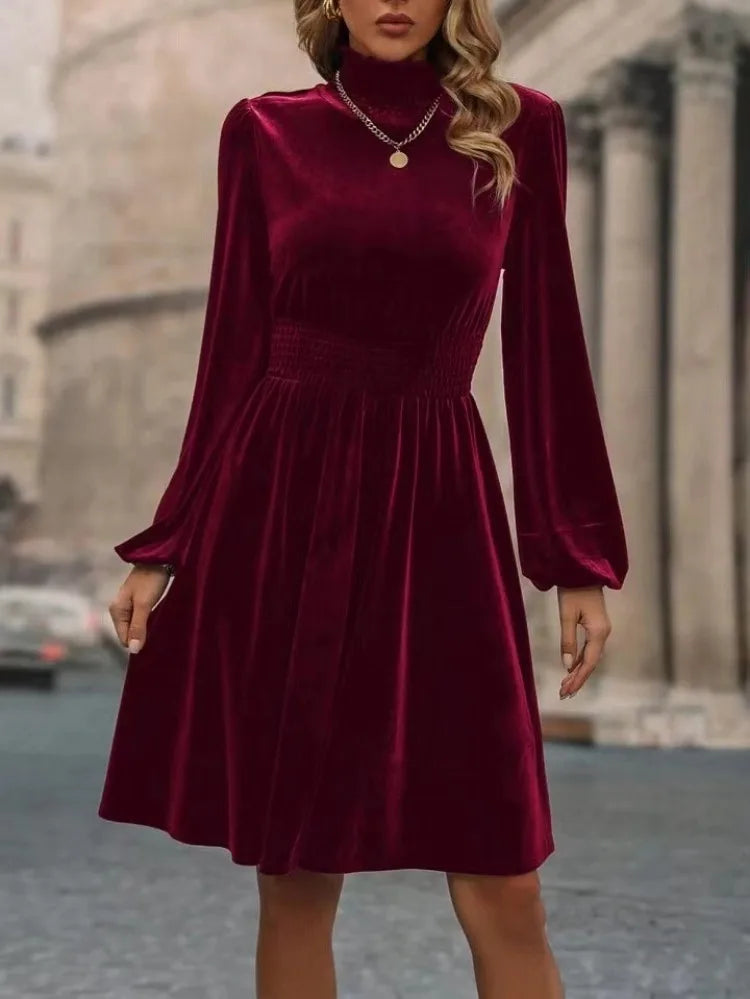 Bella Elegant Velvet Turtleneck Dress