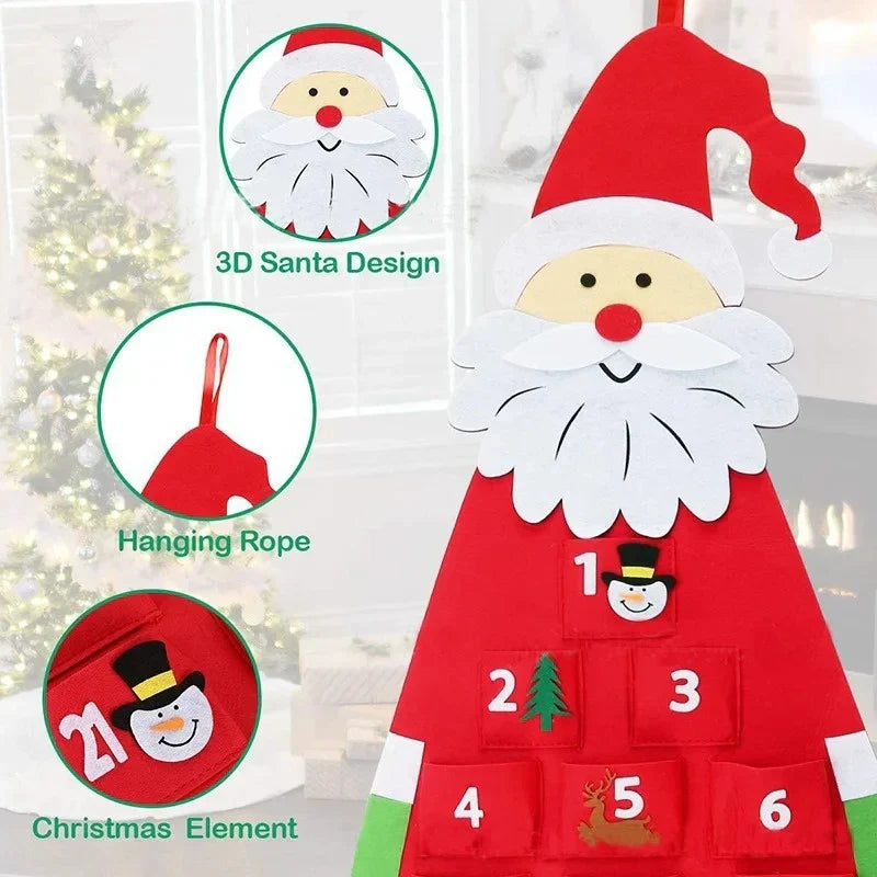 Festive Felt Advent Calendar – Hanging Santa Claus Christmas Décor