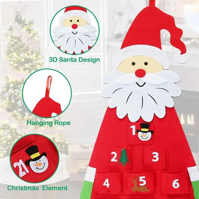 Festive Felt Advent Calendar – Hanging Santa Claus Christmas Décor