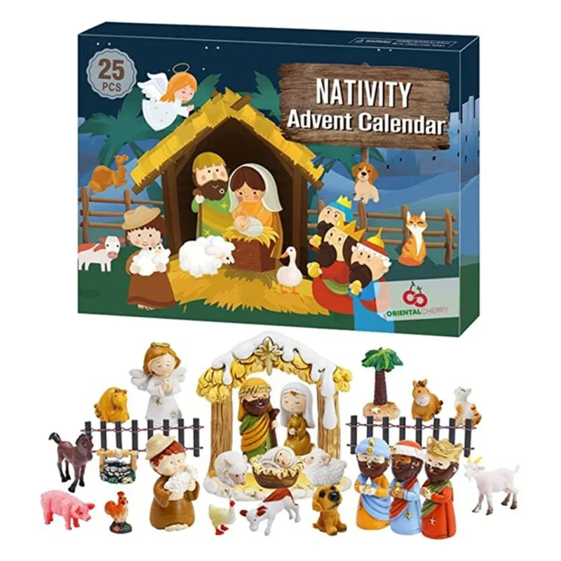 Nativity Advent Calendar 24 Wooden Miniatures of the Holy Family