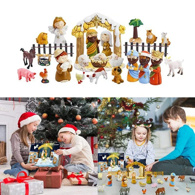Nativity Advent Calendar 24 Wooden Miniatures of the Holy Family