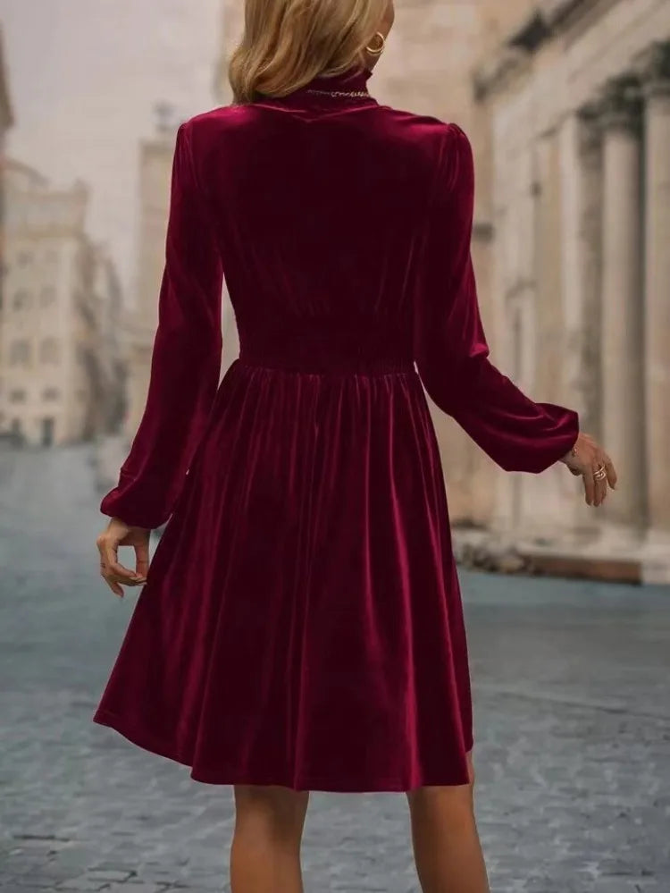 Bella Elegant Velvet Turtleneck Dress