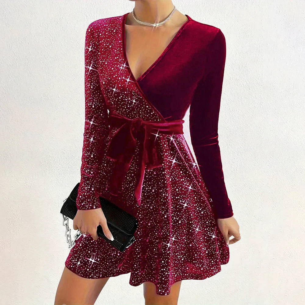 Frida - Shiny Long-Sleeved Velvet Minidress