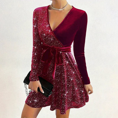 Frida - Shiny Long-Sleeved Velvet Minidress