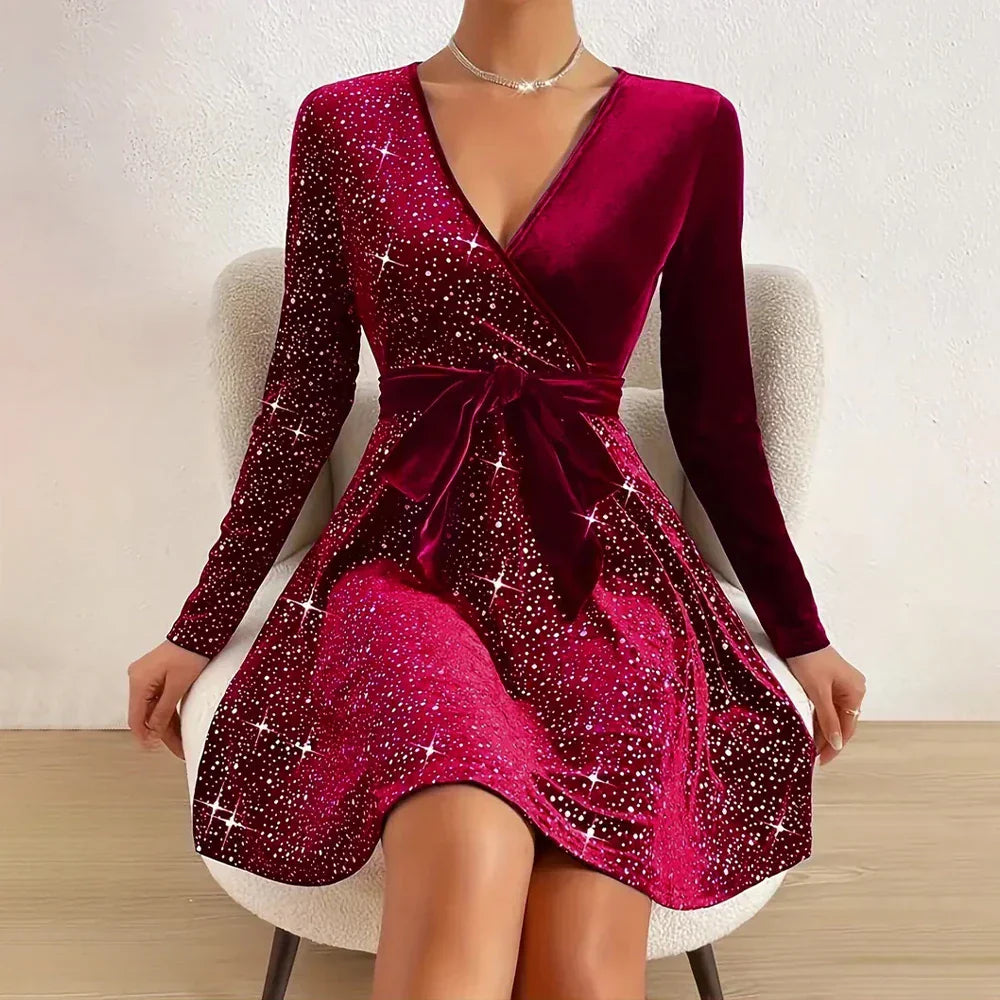 Frida - Shiny Long-Sleeved Velvet Minidress