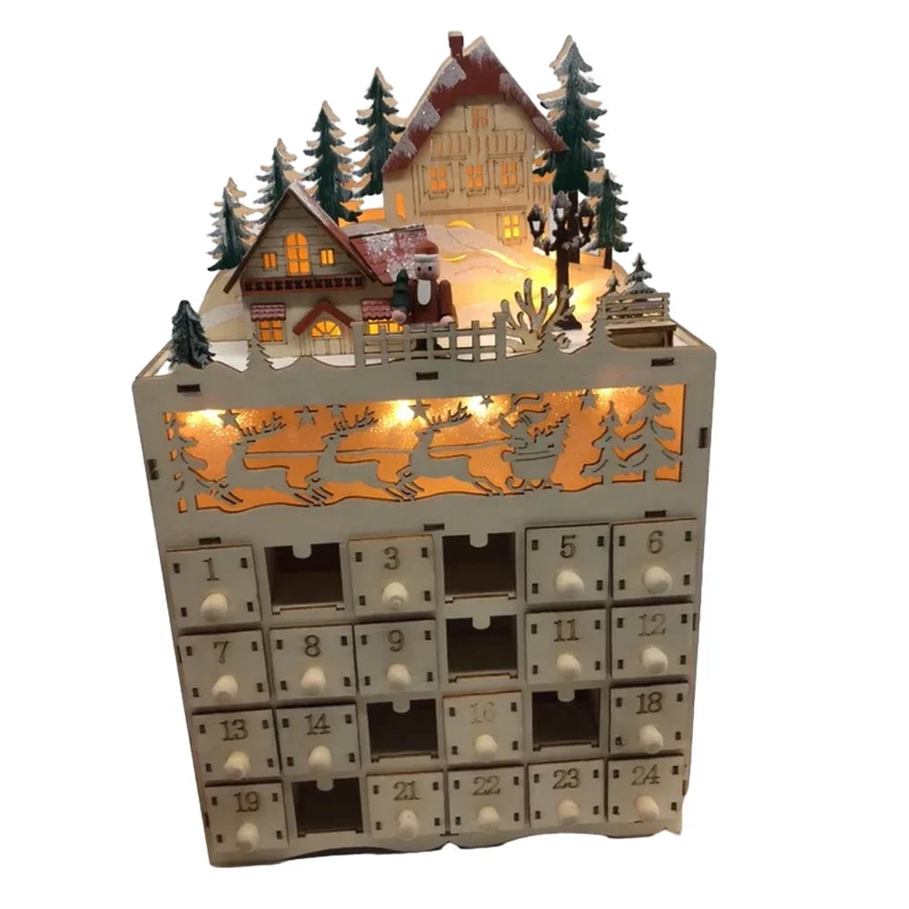 1 pc Handcrafted Wooden Advent Calendar with Reindeer Scene