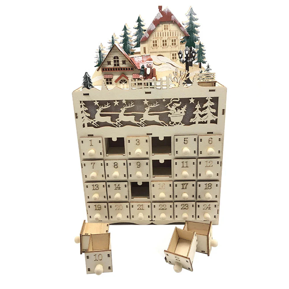 1 pc Handcrafted Wooden Advent Calendar with Reindeer Scene