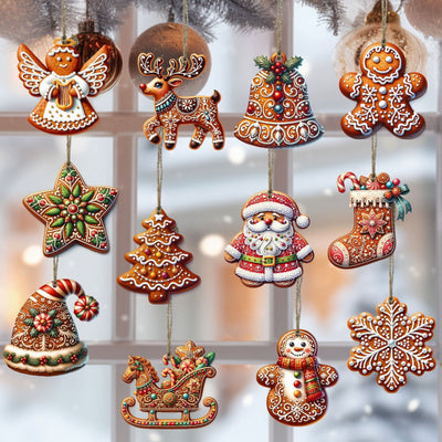 12 Pieces Handmade Wooden Christmas Ornament Set