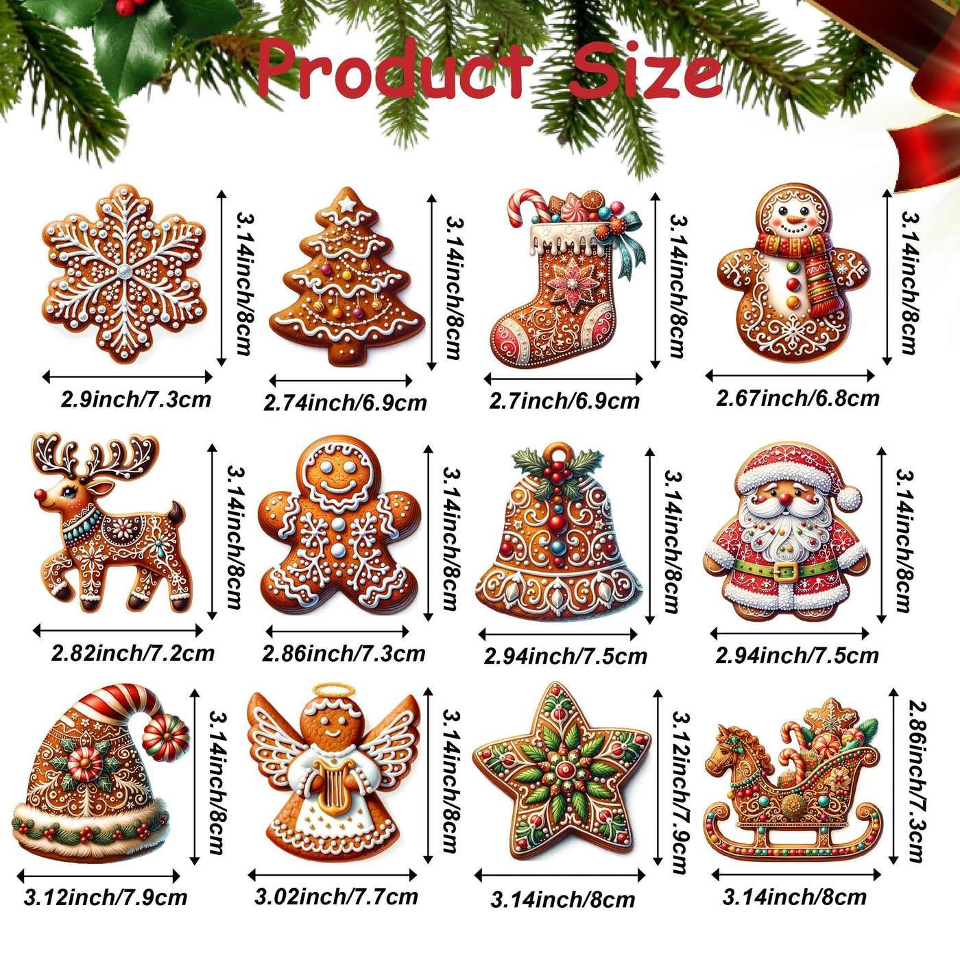 12 Pieces Handmade Wooden Christmas Ornament Set