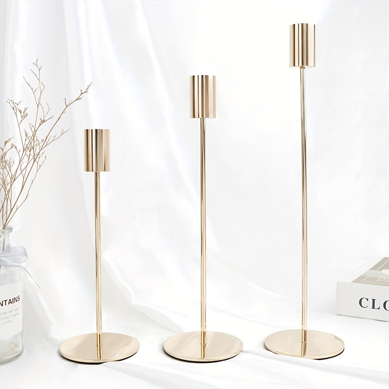 ElegantGleam | 3-Piece Metal Candle Holder Set for the Table