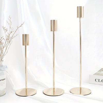 ElegantGleam | 3-Piece Metal Candle Holder Set for the Table