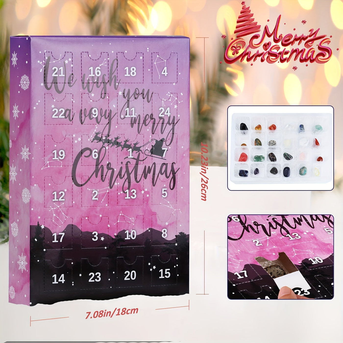 1 Piece Christmas Gemstone Advent Calendar, 24 Natural Crystals
